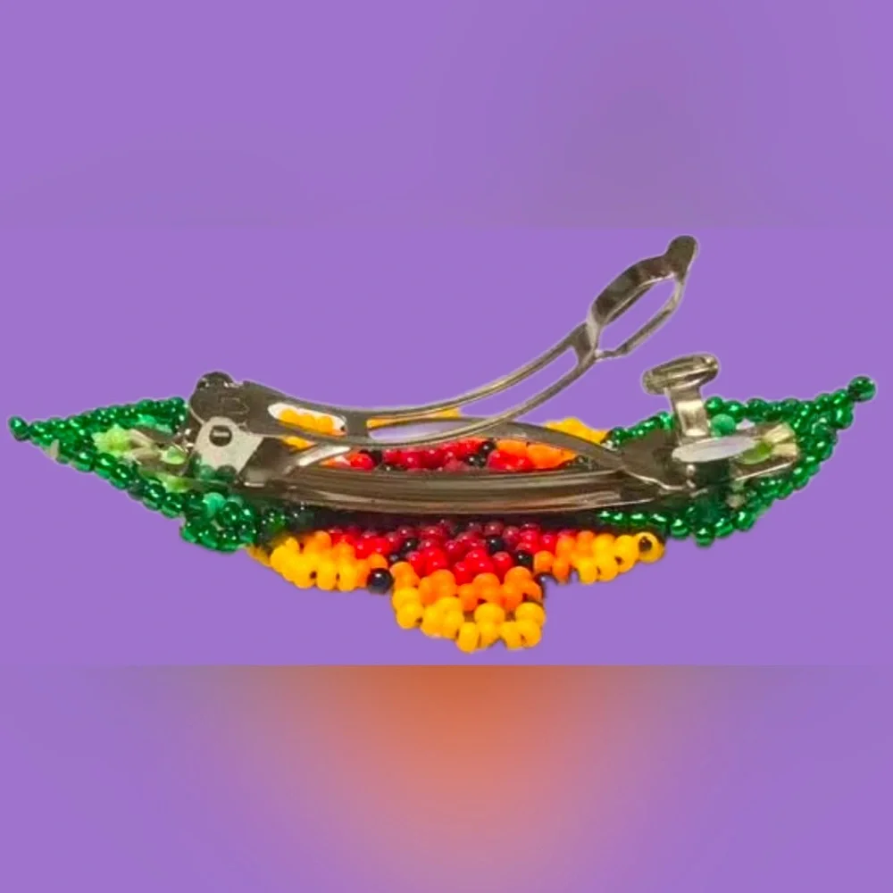 GrandmaMias Fiery Blooming Marigold Glass Seed Beaded French Hair Clip
